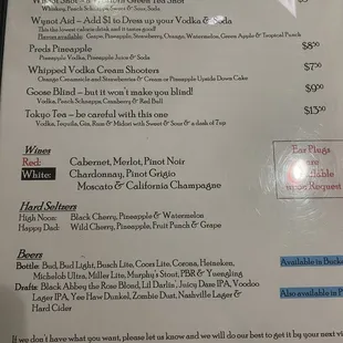 Drink menu