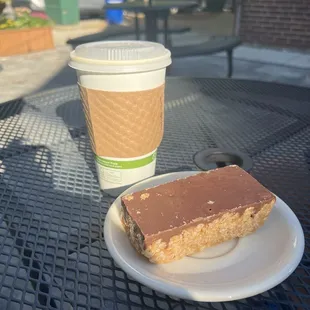 a piece of cake and a cup of coffee