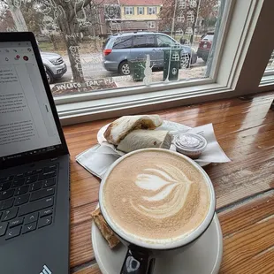 Vanilla Latte and breakfast burrito