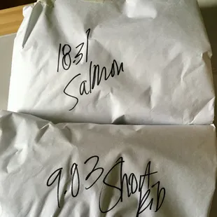 two bags of beef and salmon