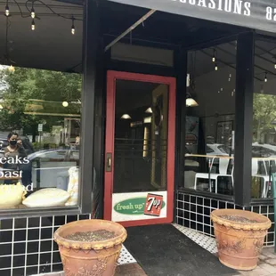 the entrance to the restaurant