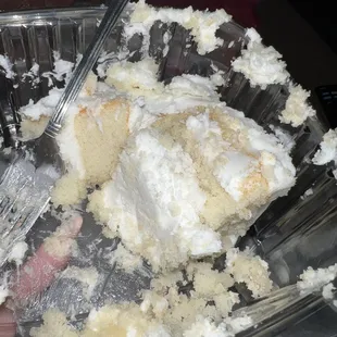 Inside of what I revived.90%under the fork is icing. you can see how thick the layers of icing were between the cake layers