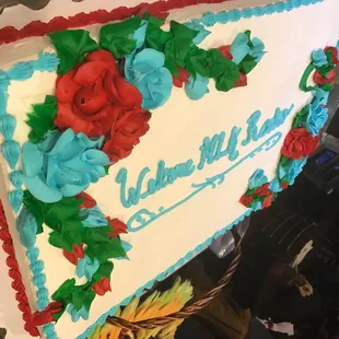 a cake decorated with roses