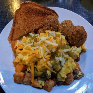 X Bar Skillet (with Falafel and Green Chile)