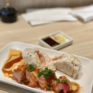 Sakura roll &amp; Burrito roll (Instagram @hangrytrails.us for more OC foods)
