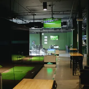 an indoor golf course