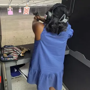 My wife shooting at 10 meters. The lane goes out to 25 meters.