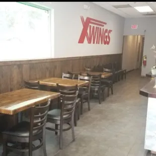 tables and chairs in a restaurant