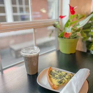 Blackberry lavender matcha latte + quiche