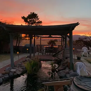 Xanadu Patio and Koi Pond at Sunset