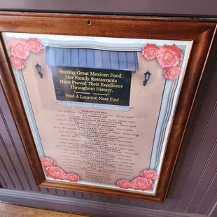 a plaque on the wall