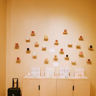 a display of various items on a wall