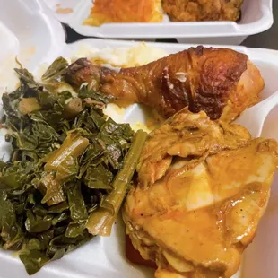 Baked chicken with collard greens and mashed potatoes