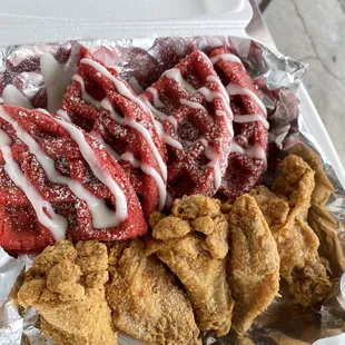 Chicken &amp; Red velvet Waffles