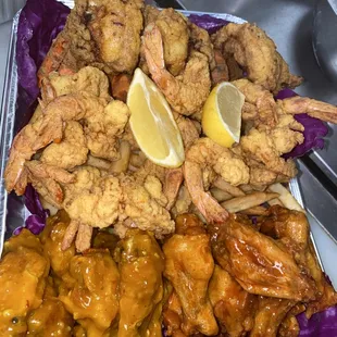 Shrimp wings and lobster platter catered