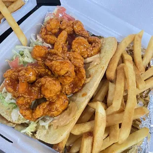 Hot honey shrimp po boy