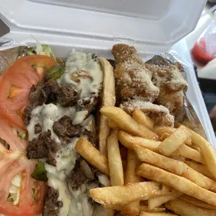 Philly cheesesteak and wings