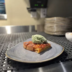 House made apple tart with matcha ice cream