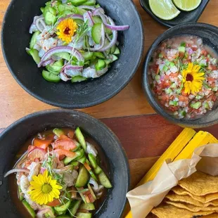 Shrimp agiachiles and fish ceviche