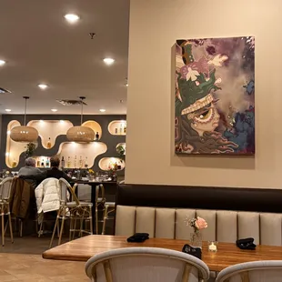 Dining room &amp; Bar, behind the big entrance mural