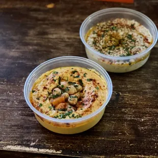 Carrot hummus and smoked eggplant dip