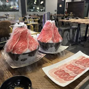 First set of meats that came out, bonus volcano chuck rolls as part of the opening promotion