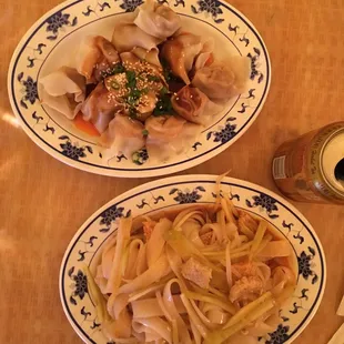 Wonton in chili oil and Xi&apos;an Liang Pi