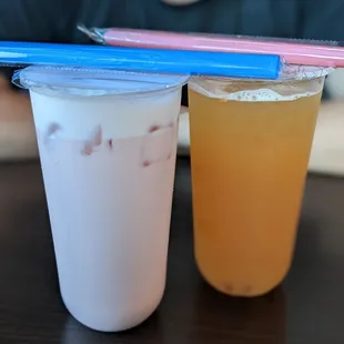 Earl grey rose milk tea and passion fruit.