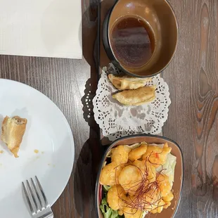 Pork Gyoza and Crispy Rocky Shrimp