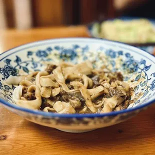 We get good Noodle with Minced Pork and Eggplant Sauce.