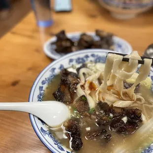 Beef tendon soup noodles with some chili oil