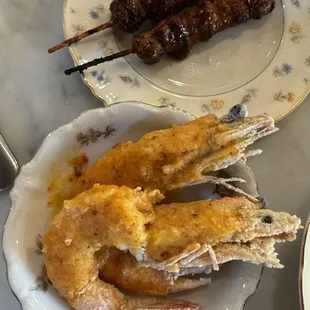 salted egg prawns, chicken hearts