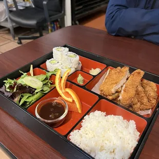 Bento with California roll and pork katsu