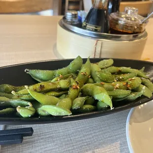 Edamame with the awesome chili sauce