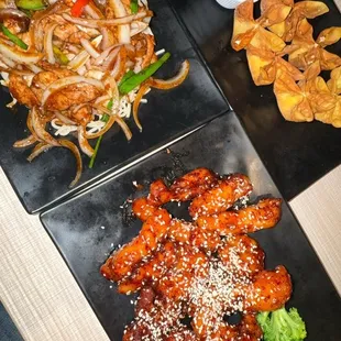 Mongolian Beef, Sesame Chicken, 6 Piece Cream Cheese Wonton