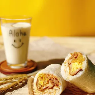 White rice riceburritos with soy milk