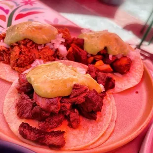 3 Street Tacos $18. carnitas, pollo asado, steak