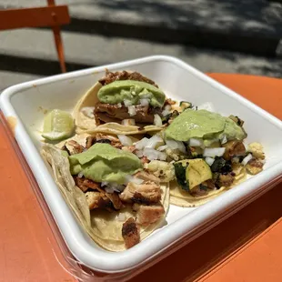 Street tacos- chicken, pork, veg
