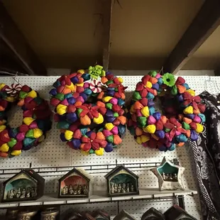 Such colorful dyed corn stalk wreaths!