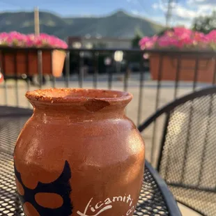 a clay pot on a table