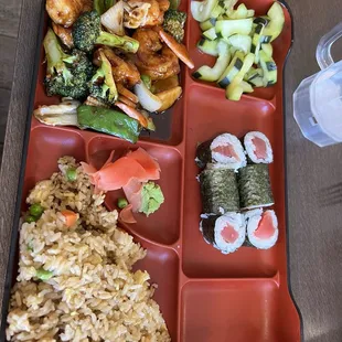 Hot &amp; sour soup, Tom Ka soup Bento with Kung Pao shrimp so delicious!