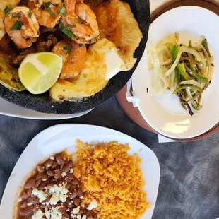 molcajete with onions and jalepeno cooked well on the side