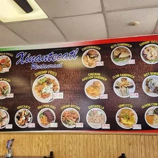Menu on restaurant wall