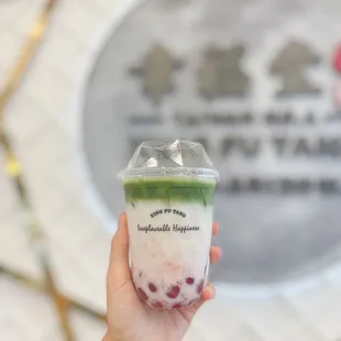Matcha with strawberry boba