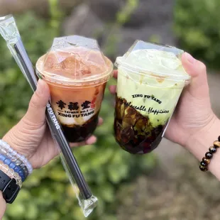 Brown Sugar Boba Milk With Dalgona Coffee and Matcha Brown Sugar Boba Milk Tea