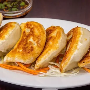a plate of dumplings