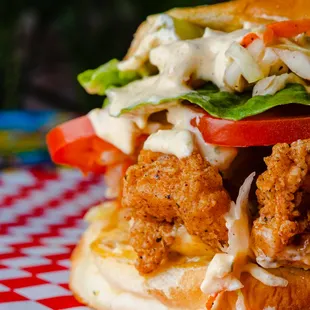 a fried chicken sandwich on a bun