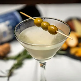 a martini with olives