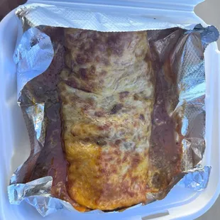 A burrito that's supposed to have two different types of sauce on it, it was OK.  Nothing to write home about.