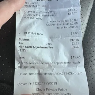 Non-cash adjustment fee of 3.5% with no warning. Well, I guess I'm not coming back.  Cost of doing business friends.